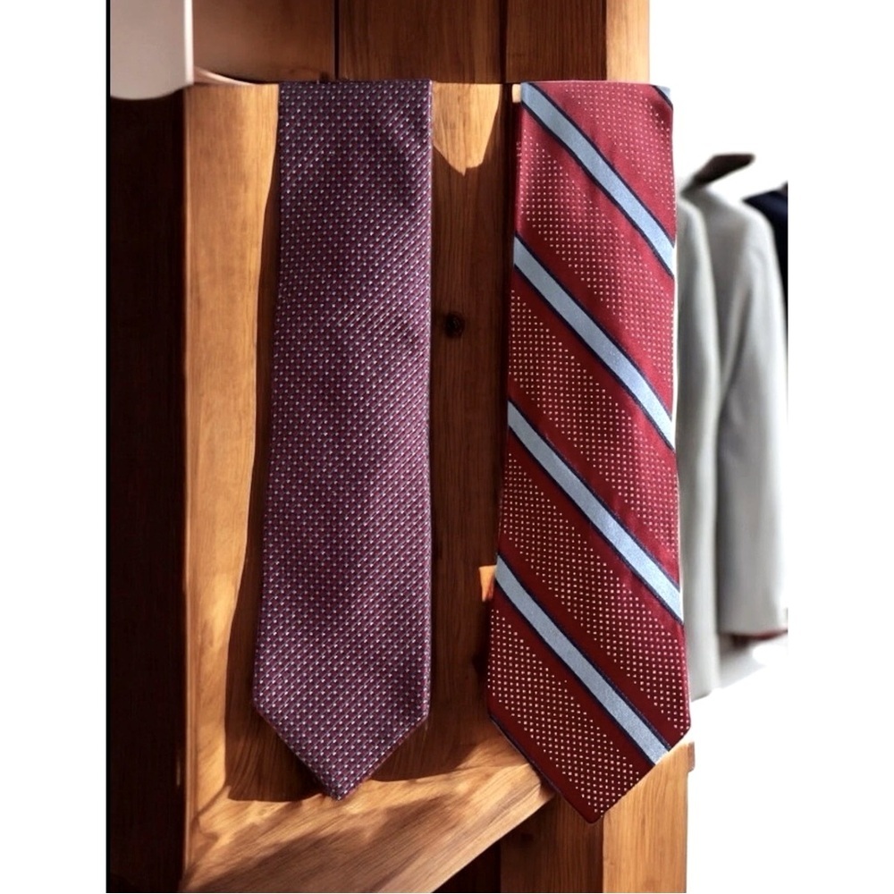 Nautica Men’s Ties Set of 2 Repp Necktie 100% Silk Red Striped Diamond L 57-58”